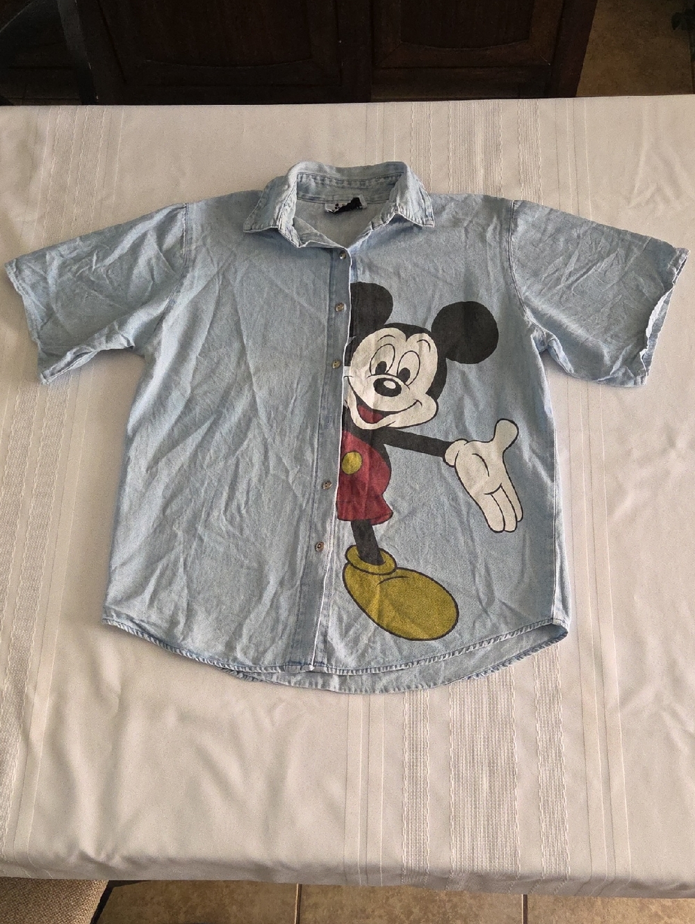 Light Blue Denim Mickey By Jerry Leigh Button-Up Blouse